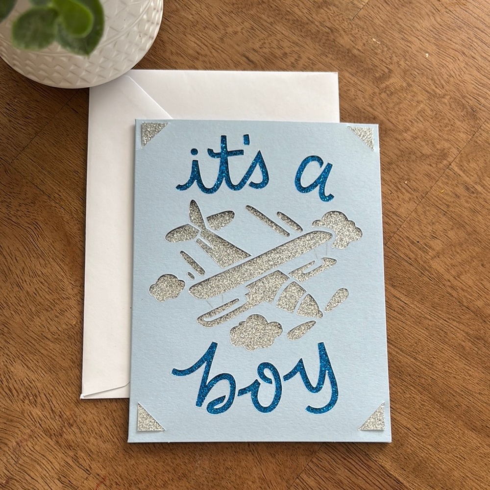 Blue and Silver 'It's a Boy' Invitation Card